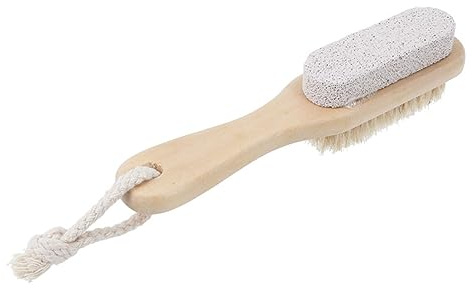 Doppelseitige Pedikürefeile mit Bimsstein und Bürste, Tragbar | Hornhautentferner für Damen und Herren, Khakifarben, Holz und Pumice, 1 Stück