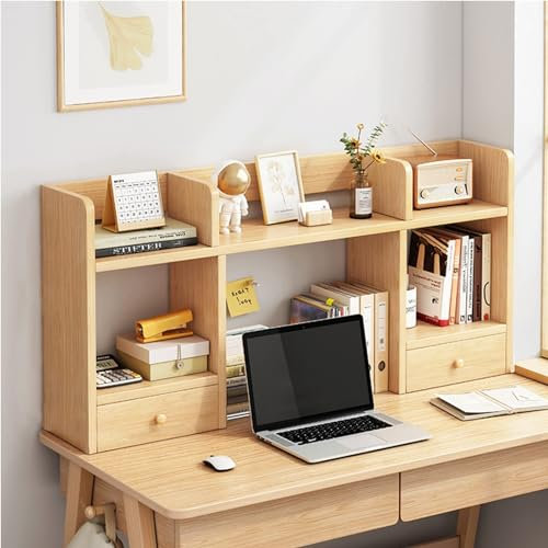 JMOZPOSTERS Ktop-Organizer aus Holz – mit Schublade, kleines Ktop-Bücherregal, Ktop-Dokumentenhalter für Computer, freistehendes K-Aufbewahrungs-Bücherregal, Bürobedarf-Organisation von Displays
