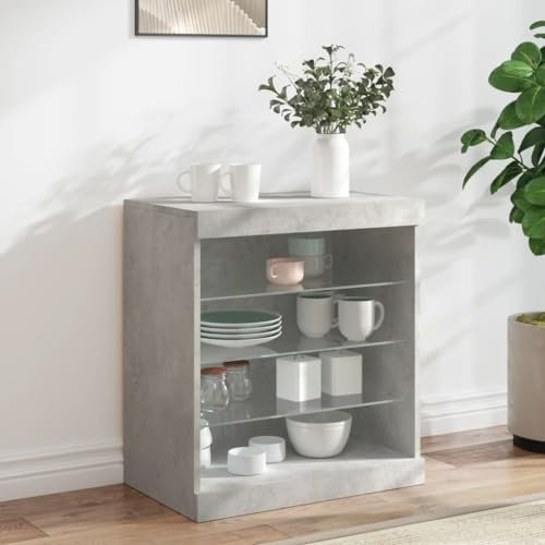 Chaduof Sideboard mit Leuchten Betongrau 60,5x37x67 cm, Kommode Schlafzimmer, Kommoden & Sideboards, Wohnzimmerschrank, Flur Kommode, Zimmer Möbel - 836696