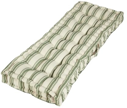 Dibor Garden Bench Cushion Green Stripe Print 100% Cotton 2 Seater Seat Pad