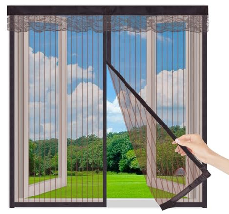 Magnet Fliegengitter Fenster 95x90cm,Moskitonetz Fenster mit Kraftvollem Magnet,Klebemontage ohne Bohren, Insektenschutz Fenster für Wohnzimmer und Schlafzimmer,Braun