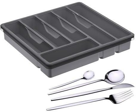 Organiseur de tiroir pour ustensiles de cuisine avec couvercle – Plateau d'argenterie avec couvercle | Plateau de rangement pour ustensiles de cuisine – Organiseur de vaisselle pour argenterie, 6