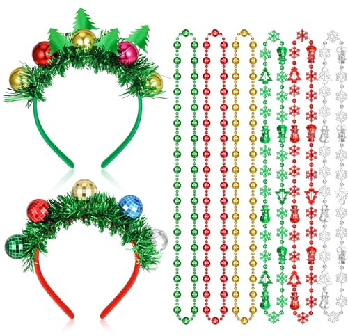 8STK Weihnachts Haarreif Halskette Weihnachten Set, Weihnachtskopfschmuck Weihnachtsketten, Weihnachtsstirnband Weihnachts Accessoires für Weihnachtsparty Accessoires Weihnachtskostüm Zubehör