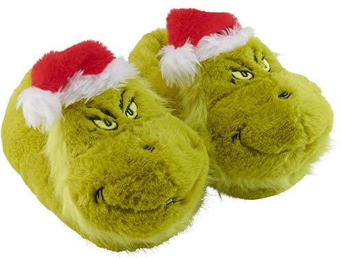 Zapatillas de estar por casa The Grinch en 3D, zapatillas de felpa con gorro de Papá Noel, zapatillas con pompones, unisex, color verde
