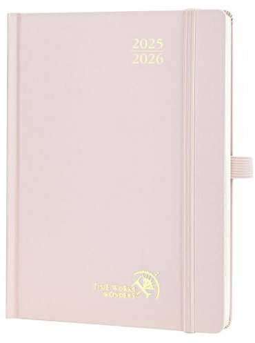 POPRUN Kalender 2025 2026 Buchkalender Hardcover, ca. A5 (22 x 16,5 cm), 17-Monate-Terminplaner (Aug.2025-Dez.2026), Wochenplaner 1 Woche 2 Seite mit Zertifiziertem Papier - Hellrosa