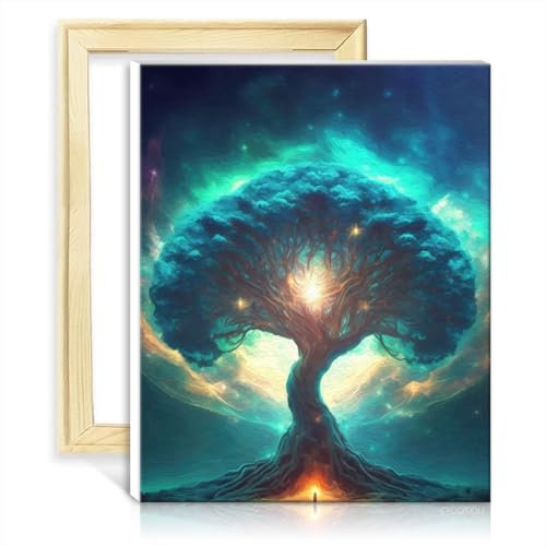 LiHEQING Ölgemälde-Set, Malen nach Zahlen, magischer Baum, Kunsthandwerk für Erwachsene, Malen nach Zahlen-Sets, DIY-Rahmen (40 x 50 cm)