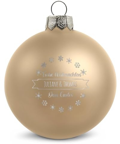 GRAVURZEILE Weihnachtskugel mit Gravur - Dein Wunschtext in 3 Zeilen - Personalisiert mit eigenem Text - Festliche Christbaumkugel für Paare als Weihnachtsdeko - Farbe: Beige Matt - Größe: 10 cm