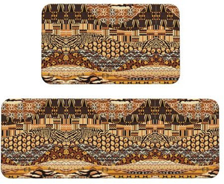 Lot de 2 tapis de cuisine larges et confortables à imprimé patchwork de style africain pour la cuisine