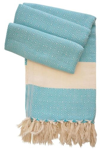 Hamamista Hamamtuch Charlotte – XL 100x170 cm – Saunatuch, Strandtuch & Badetuch – Pestemal aus 100% Baumwolle – groß, leicht, handgewebt & saugfähig für Damen & Herren (Türkis)