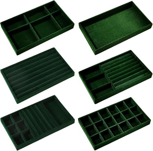 Duscdesp 6Pcs Schmucktablett,Schmuckaufbewahrung,Schmuck Organizer Schublade,Samt Stapelbar Schmuckeinsatz,Schmuckaufbewahrung Schublade für Ohrringe Ring Armband Broschen Halsketten (Grün)