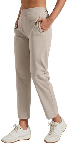 Pioneer Camp Pantalones de golf de mujer 7/8 largos con bolsillos laterales – Pantalón elástico transpirable para oficina, viajes y deporte – Cintura elástica con cordón – Pantalón ligero y que