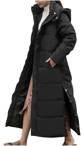 Maxi Puffer Jacket Women,Ladies Longline Padded Coat Long Hoodie Winter Warm Quilted Padded Jacket Hooded Long Parka Coats Down Coat With Removable Hood Clearance UK(Black-01,XXXL)