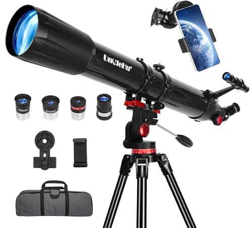 UncleHu Teleskop für Astronomie Erwachsene Anfänger, 36X-450X, 90mm Öffnung 900mm Professionelle tragbare Refraktor astronomische Teleskope mit Stativ&Handy-Adapter&Sternbeobachtung Mount&Tragetasche