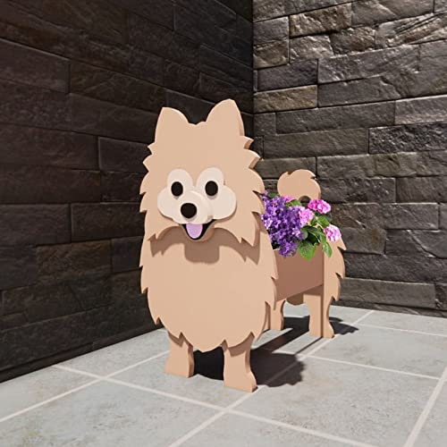 YIWIOJOB Maceta de Perro Pomerania de 35 cm de PVC para Plantas de Interior y Exterior, Ideal para suculentas, Bonitas macetas rectangulares con Forma de Animal para decoración de jardín y hogar.