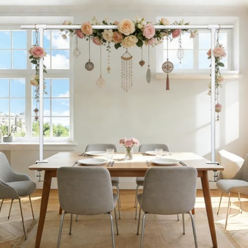 Beyeutao Over the Table Rod Stand with Clamps Over Table Display Bar H76-115 CM L40-220 CM Adjustable White Table Rod Metal Arch Stand for Party Balloon Birthday Decorations