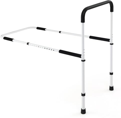HOMASIS Barandilla Cama Adultos, Barandilla Cama Articulada, Altura Ajustable 98,5-78cm, Ancho Ajustable 88-115,5cm, Carga de 160 kg, Almohadillas Antideslizantes, Asidero Cama para Personas Mayores
