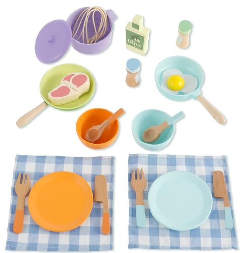 20Pcs Kitchen Toy,Wood Kitchen Accessories Toddler Cooking Set, Kids Toy Plates and Cutlery,Food Toyset Montessori Toys Accessories for Girls and Boys 3+