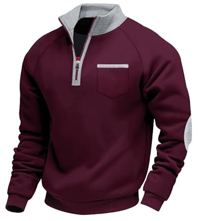 Aulemen Herren Sweatshirt Ohne Kapuze Half Zip Pullover Warm Sweatjacke | Arbeitspullover Herren mit Stehkragen,Flecee Warm,1/4 Reißverschluss,Brusttasche,Zweifarbiges,Ideale für Herbst-Winter Basic