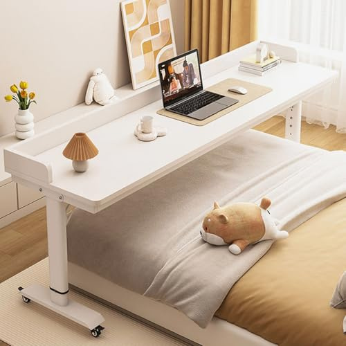 Höhenverstellbarer Nachttisch Mit Rollen, Betttisch Auf Rollen, Laptoptisch, Rolltisch, Laptop-Stehtisch, Robuster Laptoptisch Für Krankenhaus Und Zuhause(White)