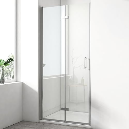 EMKE Falttür Duschtür 100x195 cm, Duschabtrennung zum Falten, 6 mm ESG-Sicherheitsglas, Faltbare Duschwand für Nische Bad