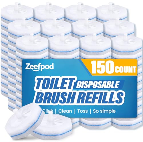 Zeefpod Toilet Brush Refills, Disposable Toilet Bowl Cleaner Refills for Toilet Cleaner Wand, Single-Use Hygienic Scrubber Pads, 150 Count