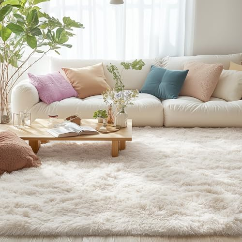 smiry Flauschig Hochflor Teppich Wohnzimmer Waschbar - 60x100 cm, Creme | Rutschfest Waschbarer Moderner Teppiche Kuscheliger Wohnzimmerteppich fürs Kinderzimmer Schlafzimmer