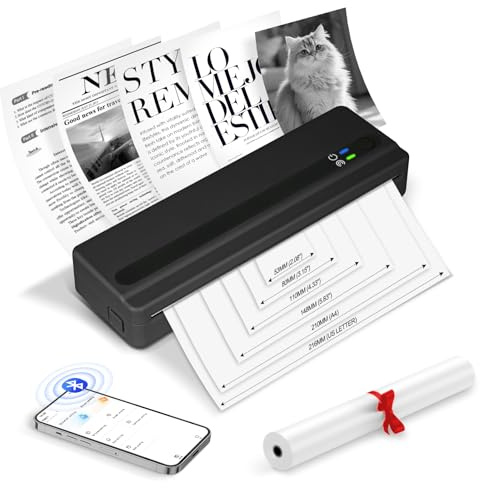SMOCTAR Tragbare Thermodrucker A4, Bluetooth Mobiler Drucker für Hause, Foto, Wireless Thermal Printer Kleine Kabelloser Drucker Kompatibel mit iOS, Android Smartphone, Tablet & Laptop