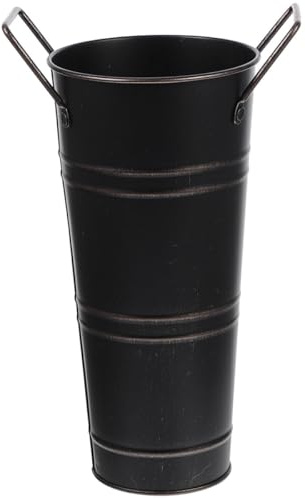 LALAFINA Vintage Iron Flower Bucket Vase, 18.5x31x13cm Black Metal Planter Bucket for Flower Arrangement, Decorative Rustic Farmhouse Vase for Home Décor and Floral Displays