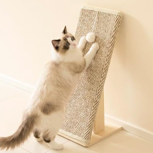 PETKARAY Kratzbrett Katze, 65 cm hoch, mit Rampe, Robustes L-förmiges Kratzmöbel als Möbelschutz, Katzenkratzbrett für Innenkatzen, Chevron-Muster