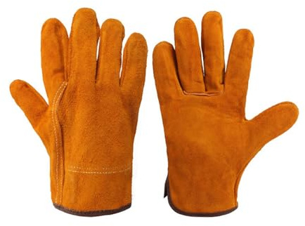 12 pares de guantes de soldadura for electricistas, de piel de vaca de 2 capas, guantes de trabajo protectores.