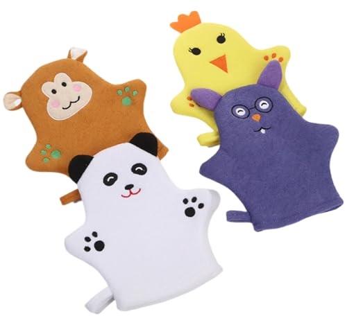 4 pezzi di salviette per bambini morbide con motivo a cartoni animati sicure per bambini graziosi guanti da bagno con animali per il corpo per il bagno la doccia per ragazzi e ragazze.