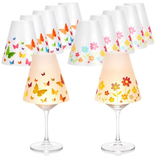 com-four® 12x Lampenschirm für Weingläser, Dekorativer Bastelartikel | Abnehmbarer Deko Schirm als Frühlingsdeko - DIY Teelicht Zubehör für Tisch [Auswahl variiert]
