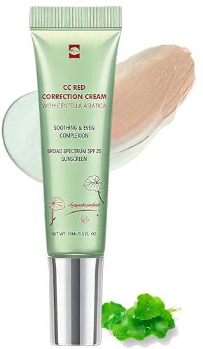 CC Red Correct Cream with Centella Asiatica & SPF 25, Anti-Redness Green Color Correcting Foundation, Lightweight Tinted Moisturizer for Softer Hydrated Ski