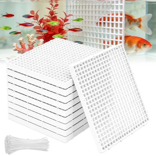 Aquarium Trennwand,10 Stück 30x30CM Aquariumteiler Für Bodenschutz Mit 20 Halterungen Und 50 Kabelbindern,Aquarium Tank Grid Trennung,Fisch Tank Isolation Divider Für Aquascaping,Bodenschutz,Weiß
