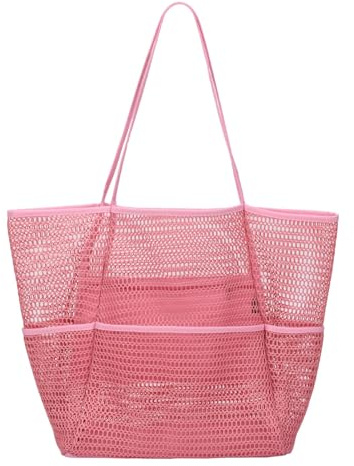 SSIMIDAPT Bolsa de Playa Mujer de Malla, Bolsa de Playa de Malla Grande Plegable, Multibolsillos, Adecuado para Familias, Playas, Viajes, Picnics, Compras y Desplazamientos