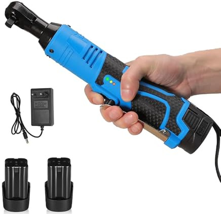 UEXEDO Carraca Electrica,Llave Ruedas Coche,Llaves Fijas Con Carracas,Carraca 3/8, Llave De Impacto Electrica,60 Ft-Lbs(100 Nm) 18 V,2 x 4,0 Ah Batería, 260 Rpm Velocidad Variable (Azul)