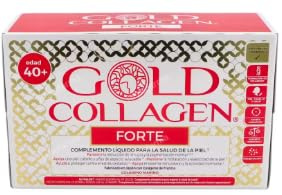 Gold Collagen Forte Complemento Líquido para la Piel, 10 Ampollas | Colágeno Hidrolizado, Ácido Hialurónico, Alta Biodisponibilidad, Complejo Antioxidante, Edad 40+