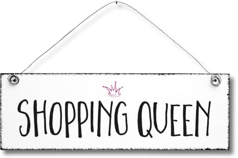 Shopping Queen - Dekoschild Türschild Wandschild aus Holz 10x30cm - Holzdeko Holzbild Deko Schild