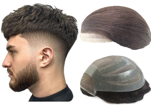 Toupee for mens Hair pieces NLW European human hair replacement system for men FPM 10x8 base human hair prosthesis units patch implant for men #2 Dark Brown color