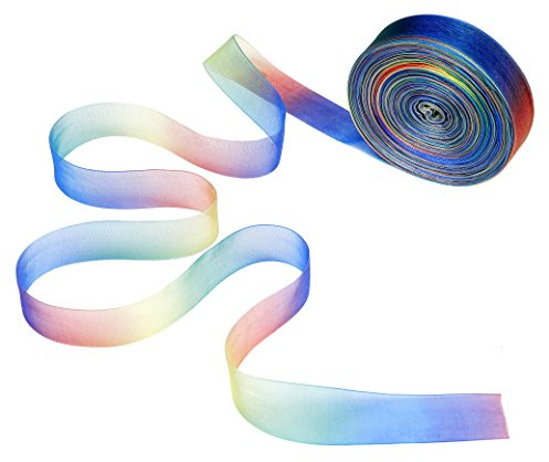 QH-Shop Cinta de Organza 50 Yardas Colorido Gradiente Shimmer Sheer Satén Cintas Colores de Arco Iris para DIY Manualidades Bodas Fiestas Cumpleaños Festivales Decoración 25mm