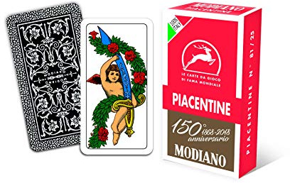 Modiano Piacentine Rosso 150° Anniversario – Carte da gioco regionali piacentine in cartoncino duplex rinforzato 410 gmq – Scopa, Briscola, Tresette – 100% Made in Italy