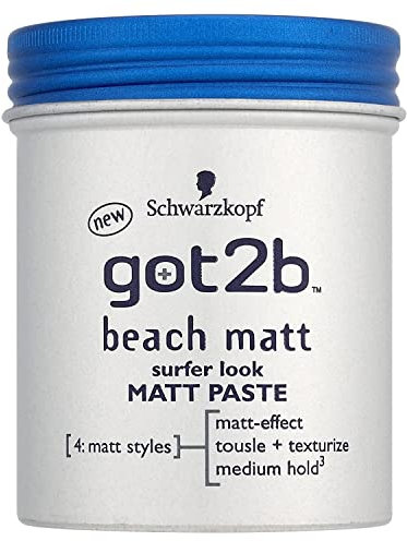 got2b Pasta per acconciature da spiaggia per look surfisti, cera per capelli per uomini, per strubbi, texture o domare senza incollare, media tenuta, (100 ml), confezione da 1