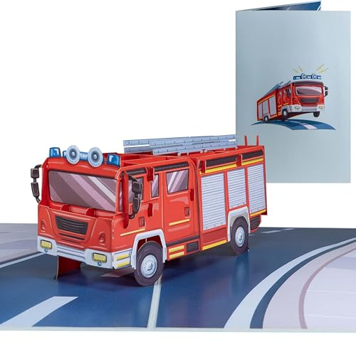 Sweetpopup® Pop-Up Karte Feuerwehr – 3D Geburtstagskarte für Erwachsene & Kinder – Lustige Glückwunschkarte für Geburtstag, Feuerwehrmann, Jubiläum, Gutschein & Geldgeschenk – Feuerwehrauto 201