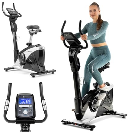 HOP-Sport® Vélo d'appartement HS-090H Apollo, Masse d'inertie 13 kg, Vélo d’intérieur Fitness, Contrôle par Application, 12 programmes d'entraînement, Résistance 32 Niveaux, Max. 150 kg, Argenté