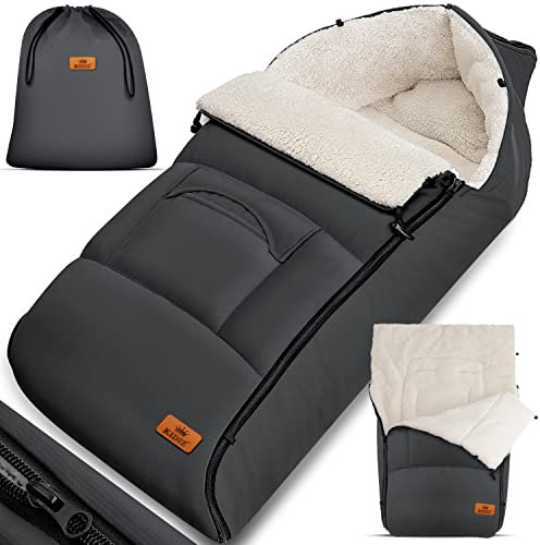 Kidiz® Babyfußsack Baby Fußsack Winterfußsack Babyschale mit Reißverschluss Kuschelsack Babydecke Kinderwagen waschbar verschließbarer Kopfteil,Tasche, passend für alle Kinderwagen, Anthrazit