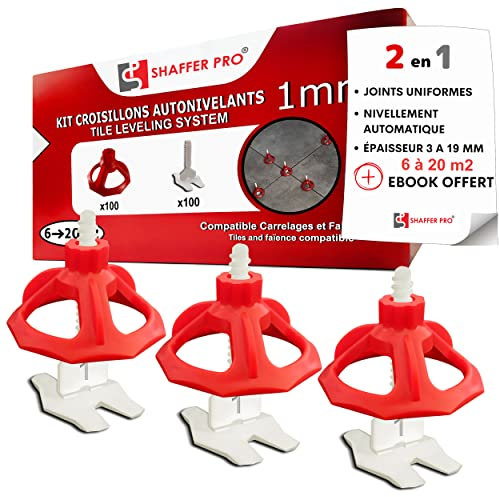 Crociere per piastrelle autolivellanti 1 mm | 200 clip + 100 quadranti riutilizzabili | 3-22 mm I Shaffer pro | compatibile 20 mm I sistema di livellamento a vite | aiuta la posa di piastrelle per
