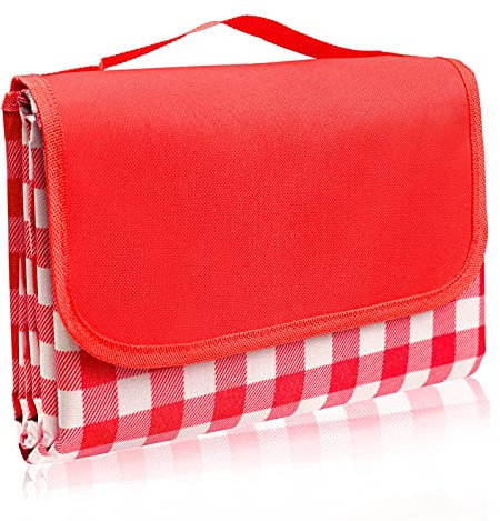 LIVEHITOP Coperta da Picnic Impermeabile, 200 x 200 CM Tappeto Campeggio Grande Pieghevole Leggero Telo da Campeggio per Spiaggia Giardino (rosso)