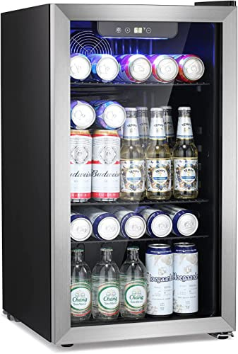 Antarctic Star Beverage Refrigerator Cooler -120 Can Mini Fridge Glass Door for Soda Beer or Wine Constant Glass Door Small Drink Dispenser Clear Front Door for Home, Office Bar 3.2cu.ft