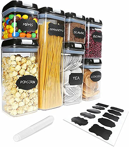 raxter Set of 7 Airtight Food Storage Containers & Kitchen Storage Containers, BPA-Free Plastic Containers for Flour, Sugar and Baking Supplies, with Labels