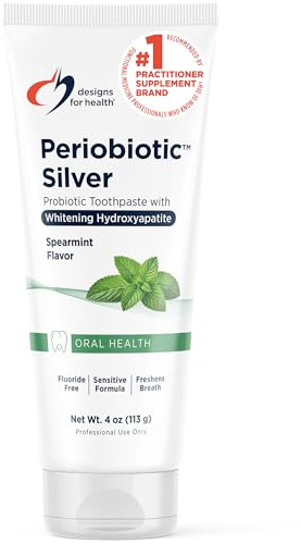 Designs for Health Periobiotic Silver Hydroxyapatite Toothpaste - Fluoride Free Toothpaste with Oral Probiotics with Whitening Hydroxyapatite - Supports Gum Health & Remineralization (4oz Mint)